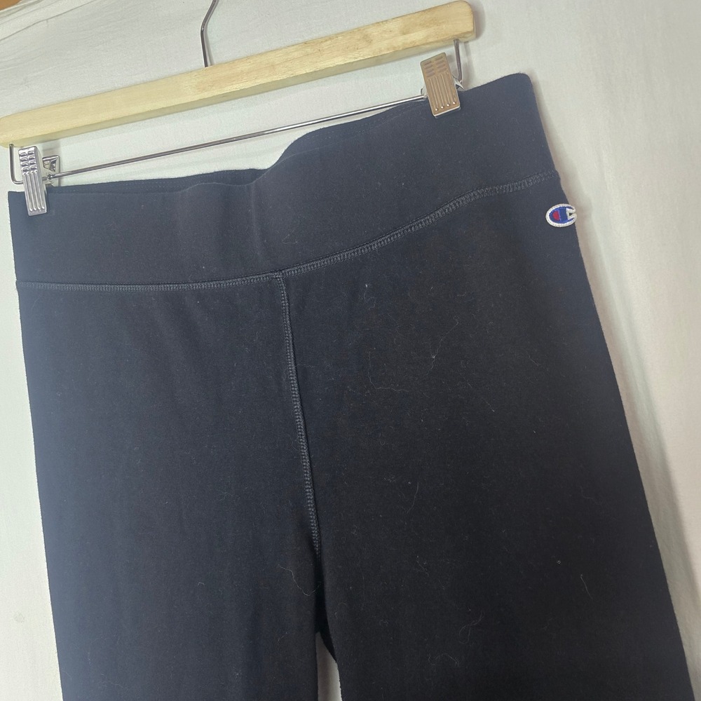 Champion Script Logo Leggings Women Large Black Cotton Blend Athleisure Sporty - Picture 4 of 5